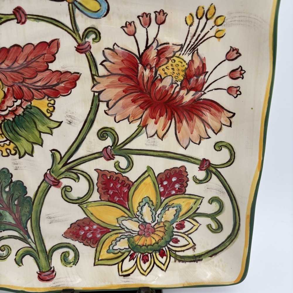 Maxcera Vanilla Chintz Floral 11x11" Square Serving Plate Platter No Chips - Picture 3 of 9
